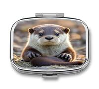 Cute Otter pilldispenser 2-Compartment Portable Travel Square PillCase Daily with Store Vitamins Pocket Medicine Organizer for Office Home Fish Oil