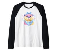 Cute Otter Portrait Animal Lover Graphic Pink Glasses Blue Raglan Baseball Tee