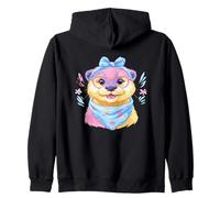 Cute Otter Portrait Animal Lover Graphic Pink Glasses Blue Zip Hoodie
