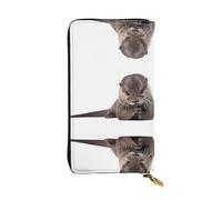 Cute Otter Print Leather Long Clutch Wallet for Women – Fashionable with Multiple Card Slots, Coin Pocket, Black, One Size