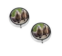 Cute Otter -Print Portable Round Pill Box - Stylish Round Pill Organizer for Travel Compartments Gift for Medication Management