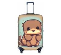 cute otter Print Practical Elastic Washable Travel Luggage Cover with Concealed Zipper for Suitcases, White, S