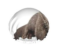 Cute Otter Print Shower Cap, Lined Shower Cap For Women Reusable, Double Layer Waterproof Bath Cap