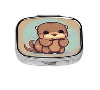 Cute Otter Print Square Metal Pill Box Decorative Pill Case - Carry Your Meds in Style (Rectangular)