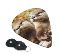 cute otter Printed Guitar Picks, 6 Pack with Leather Keychain Pick Holder - 0.46mm, 0.71mm, 0.96mm Assorted Thickness for Acoustic Ukulele, Electric Guitar, Acoustic Guitar, Bass