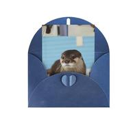 Cute Otter Printing Blank Pearl Paper Greeting Card,Vertical Notecards Designs, Envelopes For Thank You, Invitations