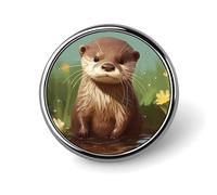 Cute Otter Round Badge Personalized Metal Lapel Pin Badges Fit Clothing Bags Hat Humorous Printed Brooch Badge Party Decorations Accessories for Men Women