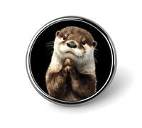 Cute Otter Round Badge Pin Metal Memorial Brooch Button Lapel Pins for Backpack Wedding
