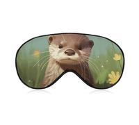 Cute Otter Sleep Mask Light Block-Out Eye Mask for Side Sleeper Pressure-Free Soft Night Blindfold with Adjustable Strap Breathable Sleep Eye Cover for Travel