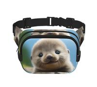 cute otter Square double - layer fanny pack with adjustable shoulder strap - travelling fanny pack - perfect for outdoor sports, Black, One Size