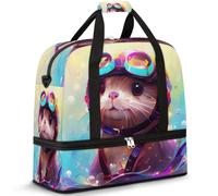 Cute Otter Travel Duffel Bag for Women Men, Colorful Sea Animal Foldable Sports Gym Bag Weekend Overnight Totes Carry on Cabin Bag with Shoes Compartment