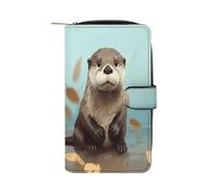 Cute Otter Wallet Multifunctional Leather Wallets for Men Compact Long Wallet Credit Card Holder Passport Bag