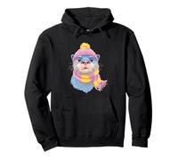Cute Otter Winter Portrait Colorful Coastal Creature Graphic Pullover Hoodie