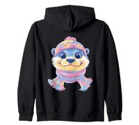 Cute Otter Winter Portrait Colorful Coastal Creature Graphic Zip Hoodie