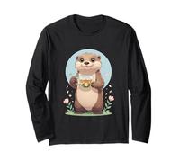 Cute Otter with Tea and Flowers Long Sleeve T-Shirt