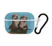 Cute Otters AirPods Pro Case Cover with Keychain Ring PC Hard Shell Protective Case for AirPods Pro 2nd for Women Men Generation Easy Open Full Drop Protection Cover White-Style