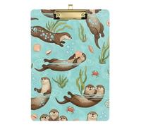 Cute Otters Aqua Blue Clipboard Writing Clipboard Wordpad Clipboards Standard Size with Low Profile Metal Clip for Students, Women, Man