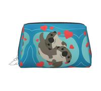 Cute Otters Print Leather Cosmetic Pouch, Leather Makeup Bag for Purse with Top Zip Closure Stylish Toiletry Bag