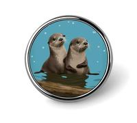 Cute Otters Round Badge Cute Enamel Lapel Pin Brooches Button Pin Personalized Clothing Decoration Unisex Badge Holder Hats Bags Shirts Decor