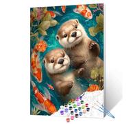 Cute Otters Swimming DIY Paint by Numbers for Adults and Kids Animals Koi Fish Paint by Number Kit on Canvas for Beginners Easy Acrylic Paint DIY Home Wall Decoration Gifts 16"x20" (Frameless)