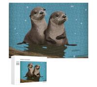 Cute Otters Wooden Puzzles for Adults 300 PCS Unique Shape Puzzles Wall Art Home Decor for Puzzle Lovers, Family, Friend Creative Gift Toys