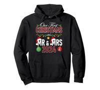 Cute Our First Christmas As Mr & Mrs 2024 Couples Pajamas Pullover Hoodie