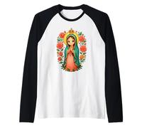 Cute Our Lady of Guadalupe Floral Mexican Identity Raglan Baseball Tee