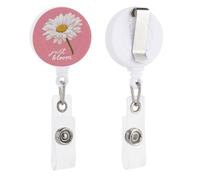 Cute Oversized White Daisy Just Bloom Retractable Badge Holder Reel Clip ID Card Holder for Doctor Nurse Student Office Worker
