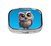 Cute Owl_1 Square Mini Pill Case, Compact Metal Pocket Pill Box with 2 Compartments for Travel