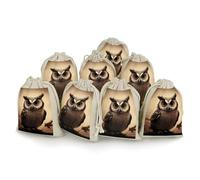 Cute Owl 8-Pack Burlap Bags Drawstring Gift Bags Party Favors Bag Weddings Pouches for Holidays & Events