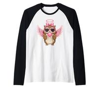 Cute Owl Angel Gum Valentine's Day Hearts Raglan Baseball Tee