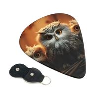 cute Owl Baby Guitar Picks 6 Pcs, 0.96mm Thickness Celluloid Plectrum with Leather Picks Holder, Personalized Guitar Pick for Bass Electric Acoustic Guitars Lovers Gift