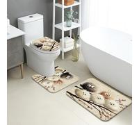 Cute Owl Bathroom Mat Sets 3 Piece, Cozy Cartoon Animal Absorbent Non Slip Toilet Rugs U Shaped Washable, Autumn Furry Quick Dry Flannel Bathroom Rug Set