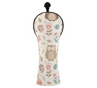 Cute Owl Beige Golf Head Covers for Women Men PU Leather Golf Headcovers with Interchangeable Tags for Driver Wood Hybrid