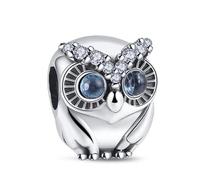 Cute Owl Blue Eyes Pendant 925 Silver Compatible with Pandora Charms, Silver Chain Bracelet, Trollbeads, Chamilia and Biagi.…