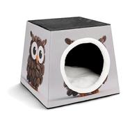 Cute Owl Cat Bed for Indoor Cats - Foldable Cat & Dog House with Removable Cozy Cushion, Waterproof Oxford Washable Pet House for Small Pets 13.8" X 13.8" X 11.8"