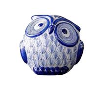 Cute Owl Ceramic Statue, Blue and White Porcelain Owl Candle Holder, Jingdezhen Figurines, Chinoiserie Shelf Decor, for Owl Lovers, Unique Home Accent