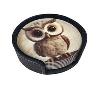 Cute Owl Coasters For Drinks Set Of 6 Leather Tea Cup Coaster Drink Coasters For Cup Kitchen Bar Home Decor Housewarming Gift