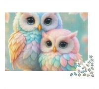 Cute Owl Couple 1000 Pieces Puzzles Colorful Owl Stack Decoration Puzzle Decompression Jigsaw Gifts Challenging Puzzles Gifts for Men 38x26cm/1000pcs