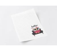 Cute Owl Design Writing Paper, A4 Size, 120gsm, 50 Sheets, Lined Notepad with Hello Message