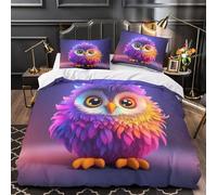 Cute Owl Digital Art Quilt Cover 3D Design Printed Super Soft 3 Pcs Bedding Set Zipper Fantasy Colorful Comforter Cover Premium Anti-allergic for Kids Adults Women Teens Youth Boys Double（200x200cm）