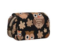 Cute Owl Double Clamshell Pen Case Portable Pencil Pouch With Zipper