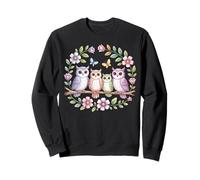 Cute Owl Family with Flowers and Butterflies Sweatshirt