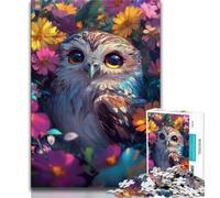 Cute Owl Flowers Jigsaw Puzzles for Adults,Learning Educational Toys Family Games with Matching Poster And Trivia Sheet (75x50cm)