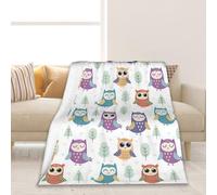 Cute Owl Forest Throw Blanket Soft Warm Cozy Lightweight Flannel Blanket for Bedding Sofa Travel 50"X60"