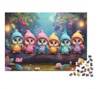 Cute Owl Friends 1000 Pieces Puzzles Colorful Owl Hat Group Wall Decoration Decompression Jigsaw for Men And Women Challenging Puzzles Jigsaw Puzzles for Adults 52x38cm/1000pcs