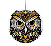 Cute Owl Graphics Print Ceramic Round Pendant,Festive Decoration for Home,Mall,Supermarket,Holiday Keepsake