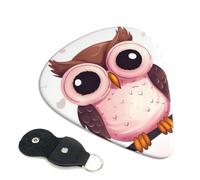 Cute owl Guitar Picks 6 Pack with Leather Guitar Pick Holder Keychain, Plectrum Key Fob Cases Bag, Abstract Art Plectrum for Acoustic Electric Guitar, Ukulele 0.96mm