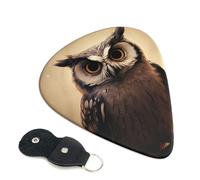 Cute Owl Guitar Picks 6 Pcs, 0.71mm Thickness Celluloid Plectrum with Leather Picks Holder, Personalized Guitar Pick for Bass Electric Acoustic Guitars Lovers Gift