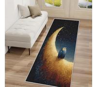 Cute Owl Hallway Runner Rug, Moon Bird Carpet Runner Non-Slip Washable Soft Short Pile Rug for Entryway Kitchen Bedroom Home Decor, 80x250cm Rf5V198a